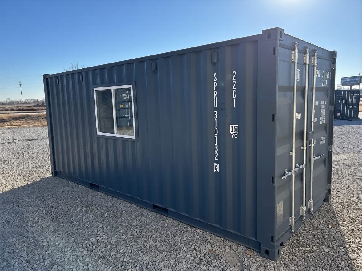 Bürocontainer 20ft Dunkelgrau – Seitenansicht
