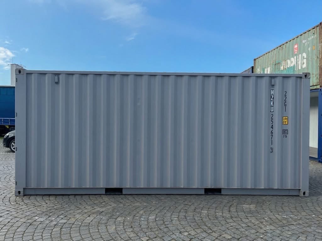Hellgrau Seecontainer 20ft - Stirnseite lang