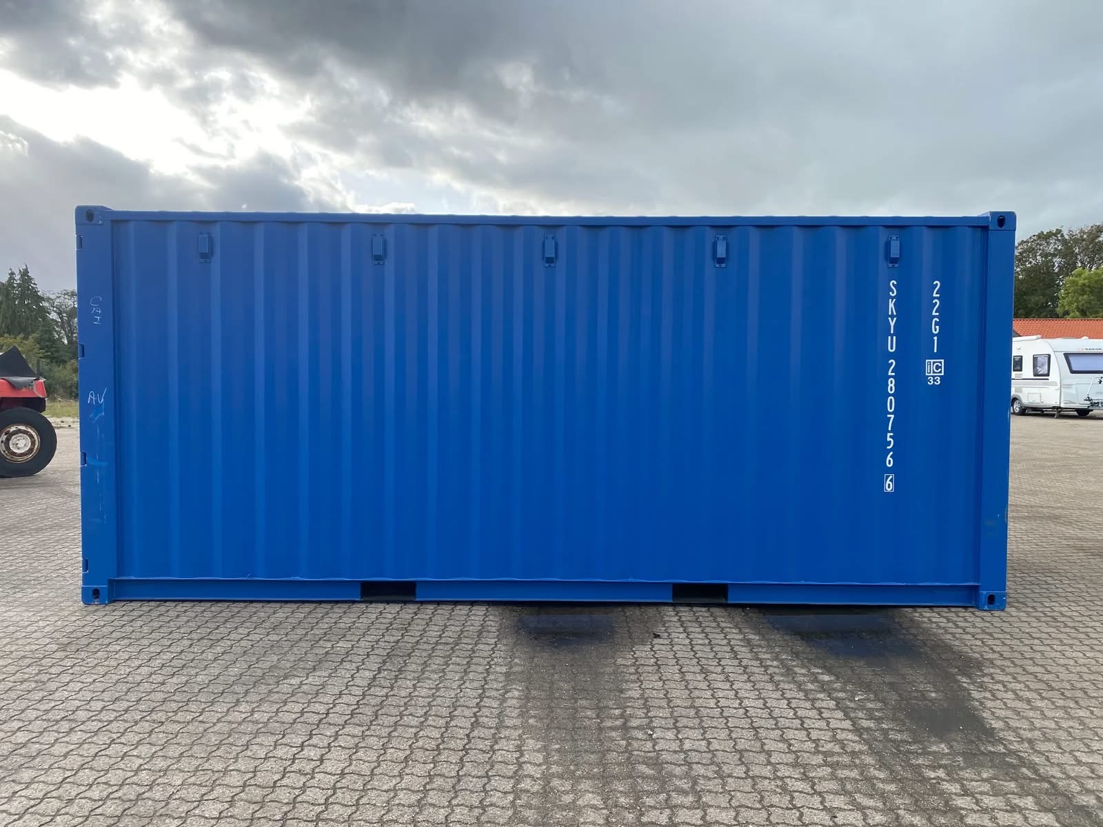 Blau Seecontainer 20ft - Seitenansicht